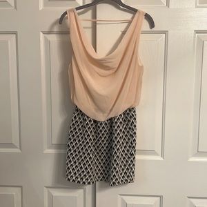 #8- Poetry Cream Black Geometric Print Scoop Neck Pull On Mini Dress Size Small